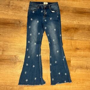 Umgee Star Print Flare Jeans Boho Y2K Festival Denim Bell Bottoms Size 5